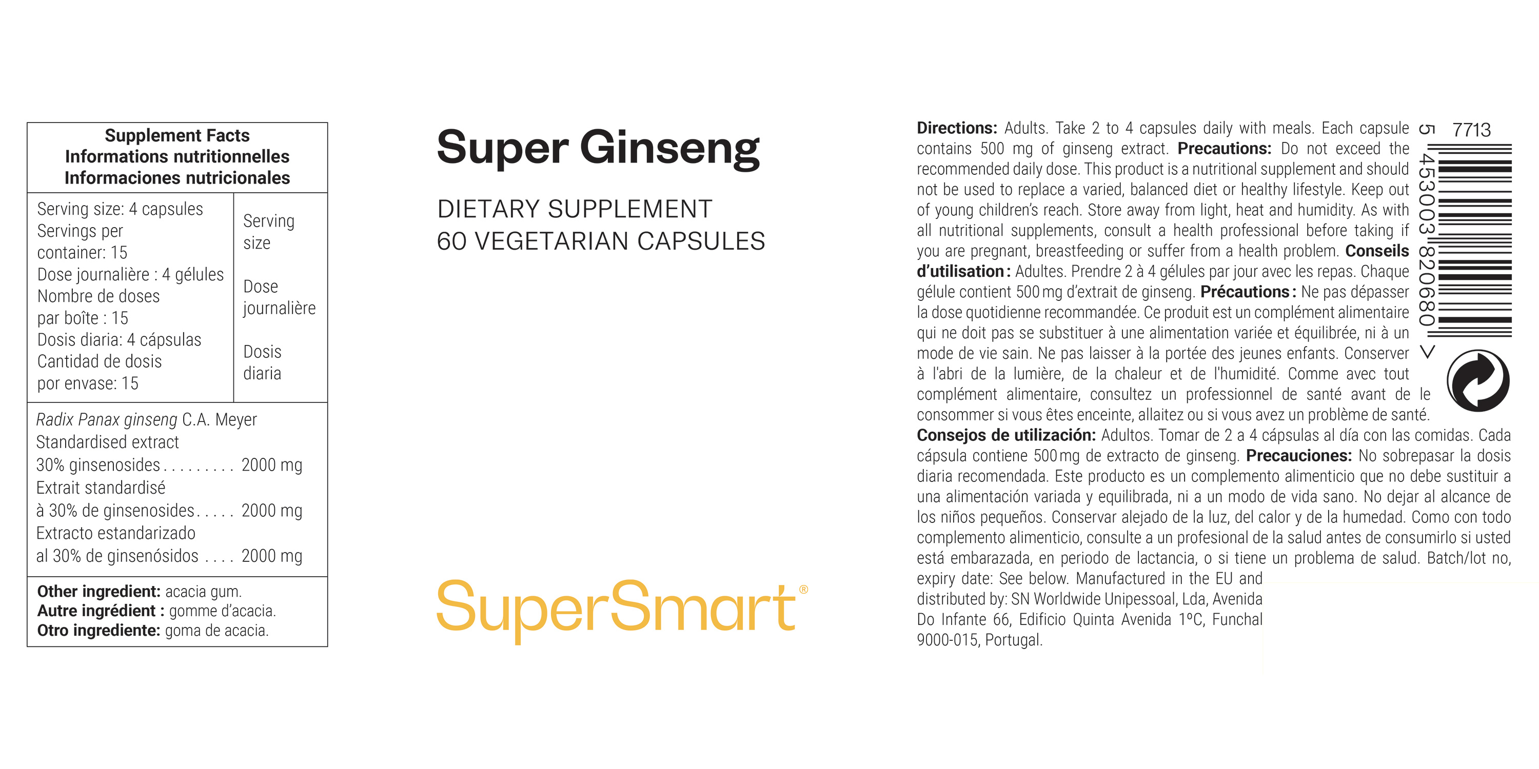 Complément alimentaire de ginseng