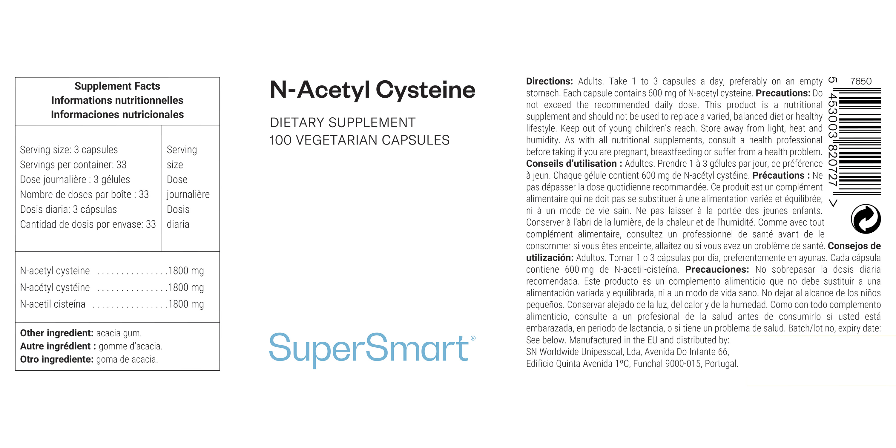 Complément alimentaire d'acétylcystéine (NAC) naturel