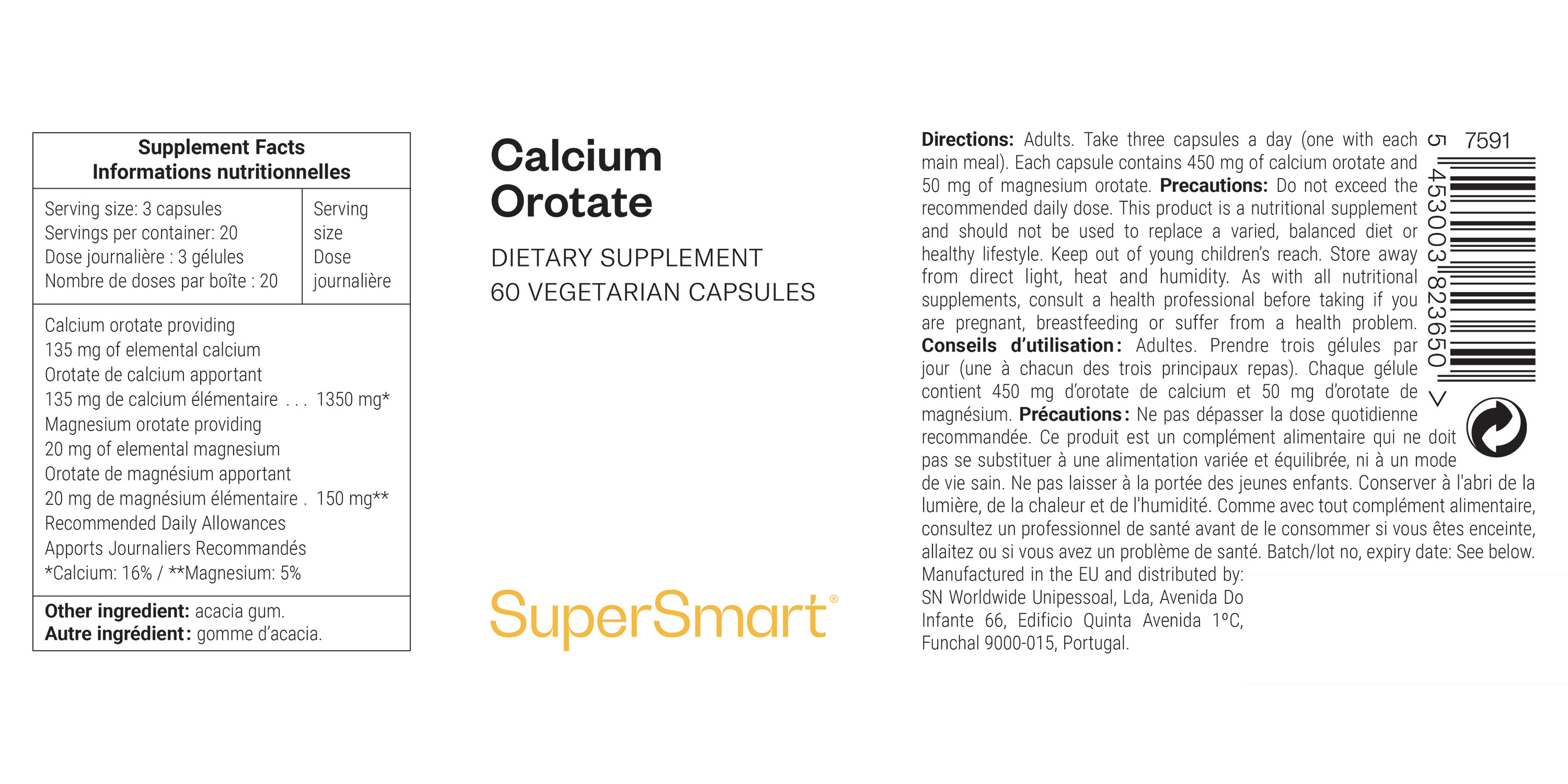 Complément d'orotate de calcium et d'orotate de magnésium