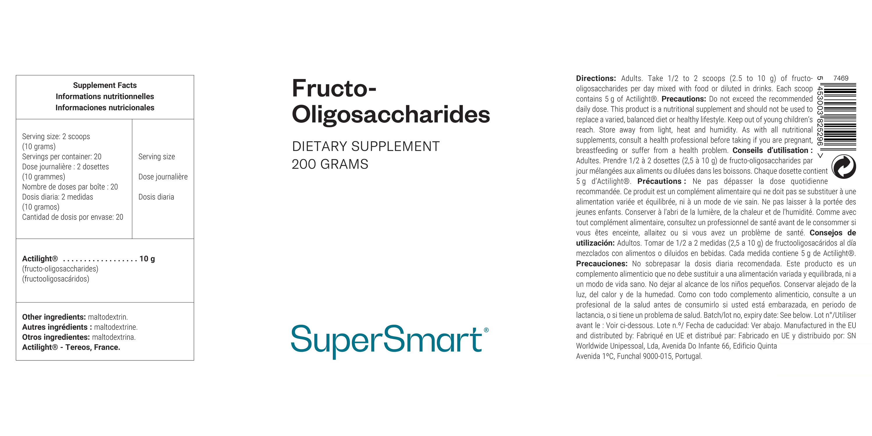 photographie d'un pot du complément de fructo-oligosaccharides 